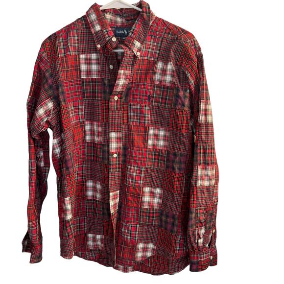 Ralph Lauren Shirt Men's L Patchwork Red Plaid Long Sleeve Button Down Collared